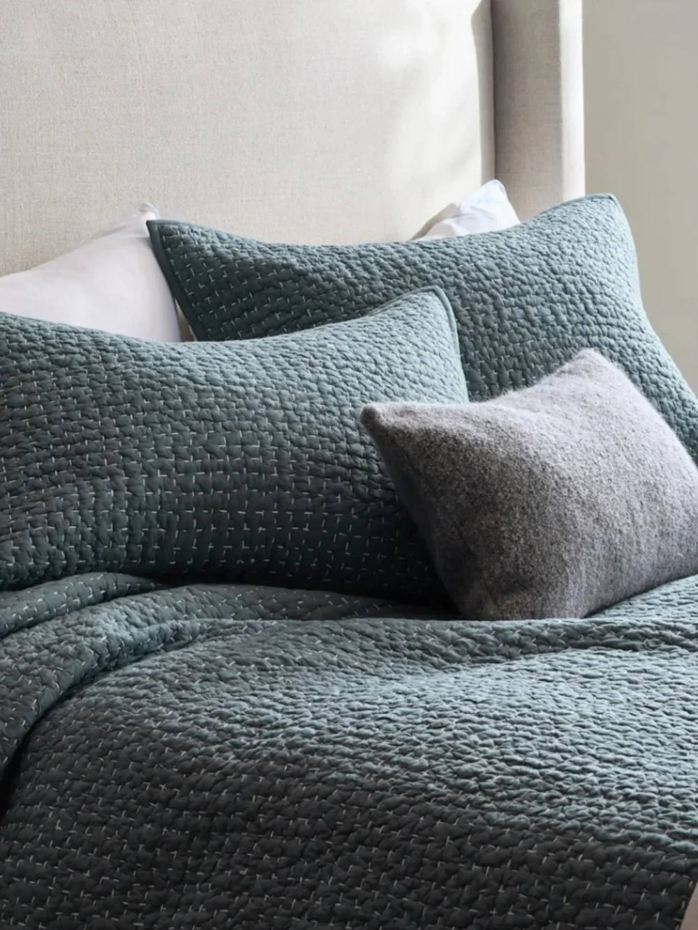 Organic Cotton Hand Stitched Quilted Sham King Only 1 Ocean blue